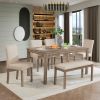 6-Piece Dining Table Set, Wooden Dining Table Set for 6, Kitchen Dining Table Set with 4 Upholstered Chairs and a Bench for Kitchen