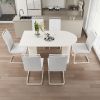 63 "medieval modern cream style MDF dining table and PU armless dining chair set 6. Silver plated metal legs dining chair set for home kitchen gatheri