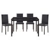 Metal Frame 5pc Dining Set Black Faux Marble Table and 4x Side Chairs Faux Leather Upholstery Casual Kitchen Furniture Set
