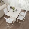 63 "medieval modern cream style MDF dining table and PU armless dining chair set 6. Silver plated metal legs dining chair set for home kitchen gatheri