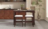 TREXM 3-Piece Modern Faux Marble Versatile Bar Table Set with Storage Drawers and Padded Stools