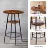 Round bar stool set with shelf, upholstered stool with backrest, Rustic Brown, 23.62'' W x 23.62'' D x 35.43'' H