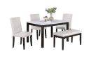 Classic Stylish 5pc Dining Set Kitchen Dinette Faux Marble Top Table Bench and 3x Chairs White Faux Leather Cushions Seats Dining Room