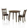 Cozy 3pc Dining Set Round Dining Table And 2x Side Chairs Walnut, Dark Brown Transitional Solid wood Dining Room Furniture Leatherette Padded Seat