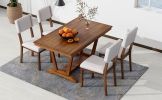 TOPMAX Rustic 5-piece Dining Table Set with 4 Upholstered Chairs, 59-inch Rectangular Dining Table with Trestle Table Base, Walnut