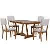 TOPMAX Rustic 5-piece Dining Table Set with 4 Upholstered Chairs, 59-inch Rectangular Dining Table with Trestle Table Base, Walnut