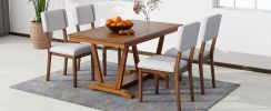 TOPMAX Rustic 5-piece Dining Table Set with 4 Upholstered Chairs, 59-inch Rectangular Dining Table with Trestle Table Base, Walnut