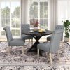 Banff 5-piece Dining Set, Cross-Buck Round Table with 4 Tufted Chairs, Gray