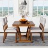 TOPMAX Rustic 5-piece Dining Table Set with 4 Upholstered Chairs, 59-inch Rectangular Dining Table with Trestle Table Base, Walnut