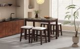 TREXM 3-Piece Modern Faux Marble Versatile Bar Table Set with Storage Drawers and Padded Stools