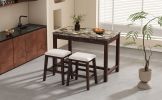 TREXM 3-Piece Modern Faux Marble Versatile Bar Table Set with Storage Drawers and Padded Stools