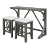 TOPMAX Farmhouse 3-Piece Counter Height Dining Table Set with USB Port and Upholstered Stools,Gray