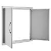 BBQ Access Door, 26W x 24H Inch Double Outdoor Kitchen Door, Stainless Steel Flush Mount Door, Wall Vertical Door with Handles, for BBQ Island