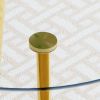A modern minimalist style round transparent tempered glass table with gold metal legs