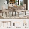 6-Piece Dining Table Set, Wooden Dining Table Set for 6, Kitchen Dining Table Set with 4 Upholstered Chairs and a Bench for Kitchen