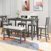 TREXM 6-Piece Counter Height Dining Table Set Table with Shelf 4 Chairs and Bench for Dining Room (Gray)