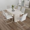 63 "medieval modern cream style MDF dining table and PU armless dining chair set 6. Silver plated metal legs dining chair set for home kitchen gatheri