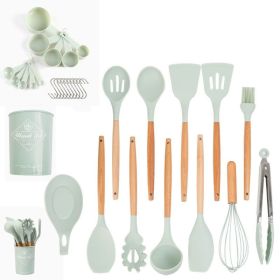 33pcs Set Wooden Handle Silicone Kitchen Utensils 33 Pieces Set Silicone Spoon Shovel Kitchen Gadgets Set Silicone Kitchen Utensils (Color: light green)