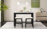 TREXM 5-Piece Modern Faux Marble Versatile Bar Table Set with Storage Drawers and Padded Stools