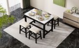 TREXM 5-Piece Modern Faux Marble Versatile Bar Table Set with Storage Drawers and Padded Stools