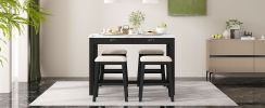 TREXM 5-Piece Modern Faux Marble Versatile Bar Table Set with Storage Drawers and Padded Stools