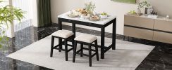 TREXM 5-Piece Modern Faux Marble Versatile Bar Table Set with Storage Drawers and Padded Stools
