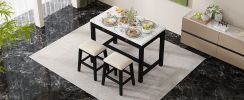 TREXM 5-Piece Modern Faux Marble Versatile Bar Table Set with Storage Drawers and Padded Stools