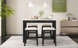 TREXM 5-Piece Modern Faux Marble Versatile Bar Table Set with Storage Drawers and Padded Stools