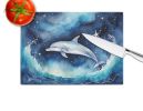 Dolphin in a Starry Sea Glass Cutting Board Decorative Tempered Glass Kitchen Cutting and Serving Board Large Size Chopping Board