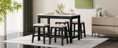 TREXM 5-Piece Modern Faux Marble Versatile Bar Table Set with Storage Drawers and Padded Stools