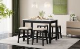 TREXM 5-Piece Modern Faux Marble Versatile Bar Table Set with Storage Drawers and Padded Stools