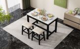 TREXM 5-Piece Modern Faux Marble Versatile Bar Table Set with Storage Drawers and Padded Stools