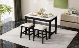 TREXM 5-Piece Modern Faux Marble Versatile Bar Table Set with Storage Drawers and Padded Stools