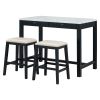 TREXM 5-Piece Modern Faux Marble Versatile Bar Table Set with Storage Drawers and Padded Stools