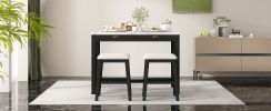 TREXM 5-Piece Modern Faux Marble Versatile Bar Table Set with Storage Drawers and Padded Stools